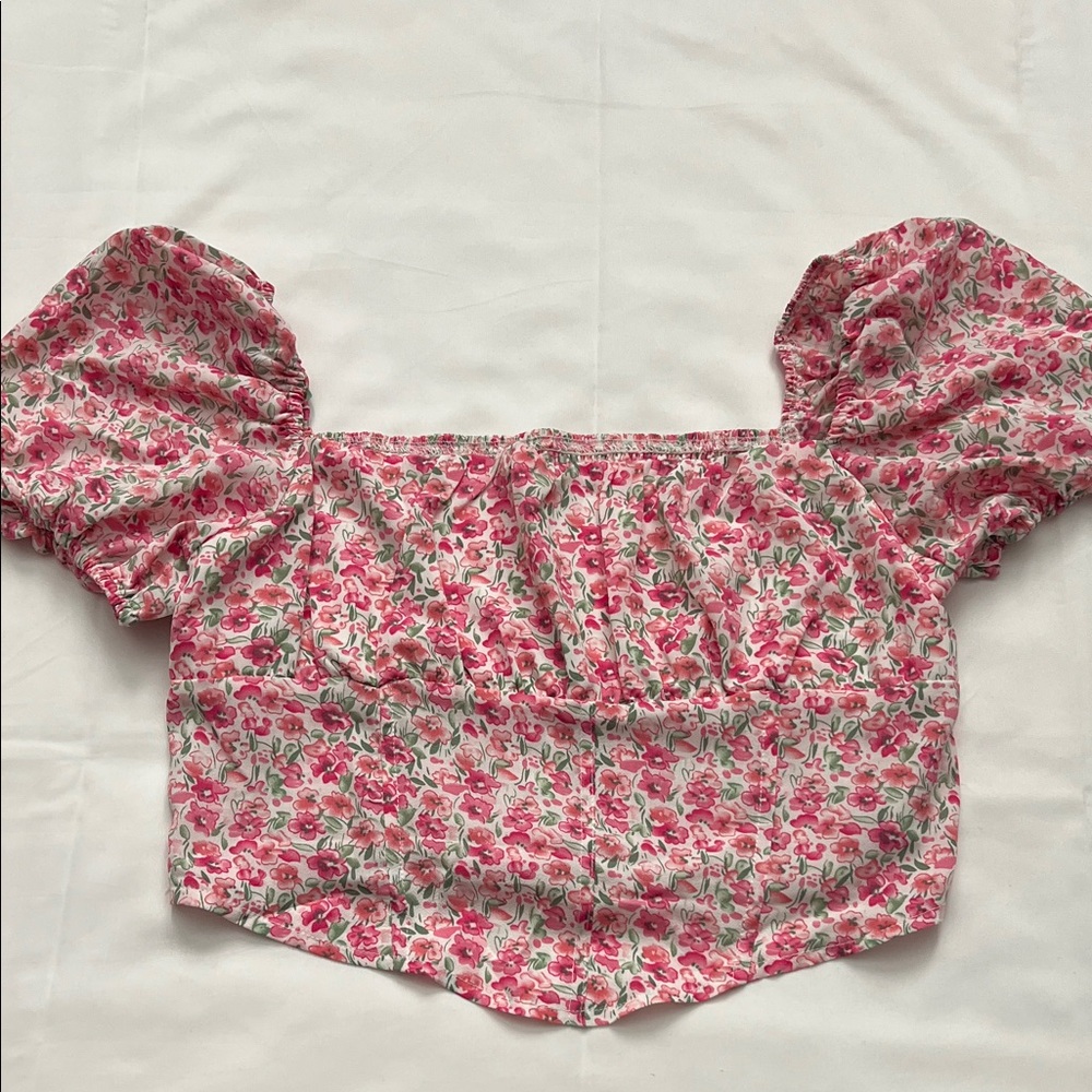 SHEIN Pink Floral Puff Sleeve Blouse